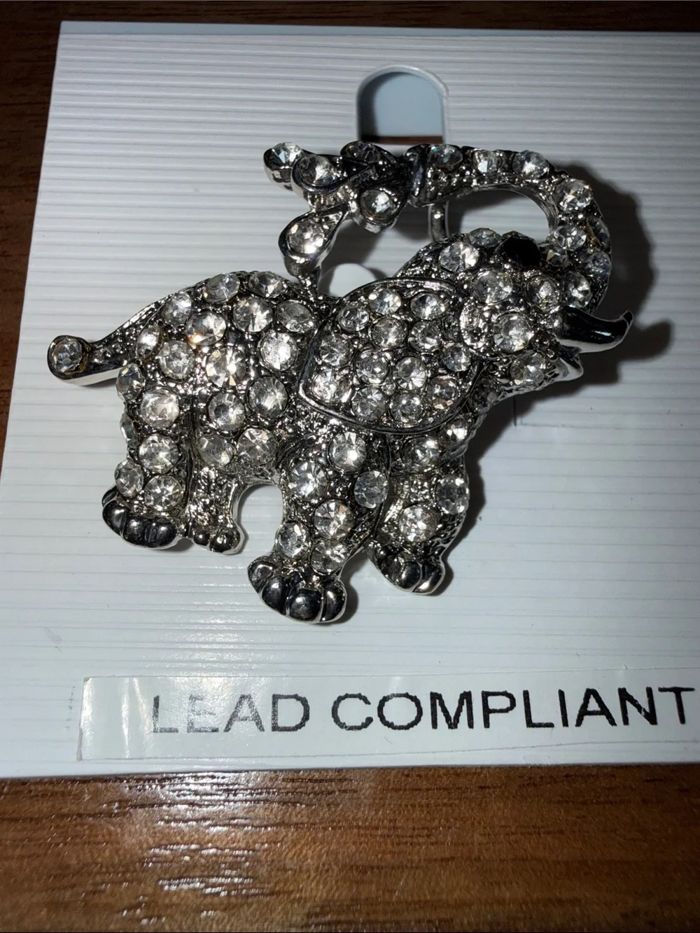 Rhinestone Elephant Brooch - Silver Crystal Accent